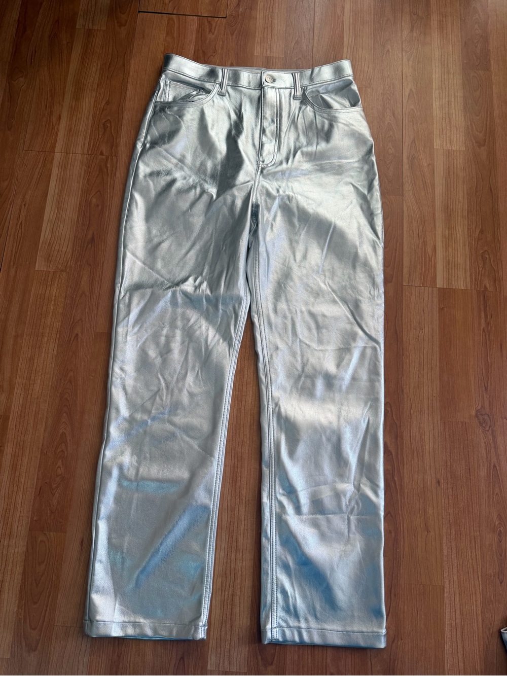 Abercrombie & Fitch Silver Metallic Straight-Leg Pants